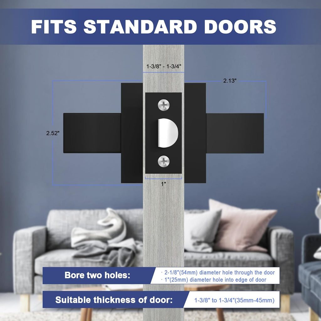 Passage Door Lever, 7 Pack Matte Black Interior Door Handles for Hallway and Closet, Heavy Duty Square Interior Keyless Door Handles Non-Locking Door Knobs for Right & Left Side Door