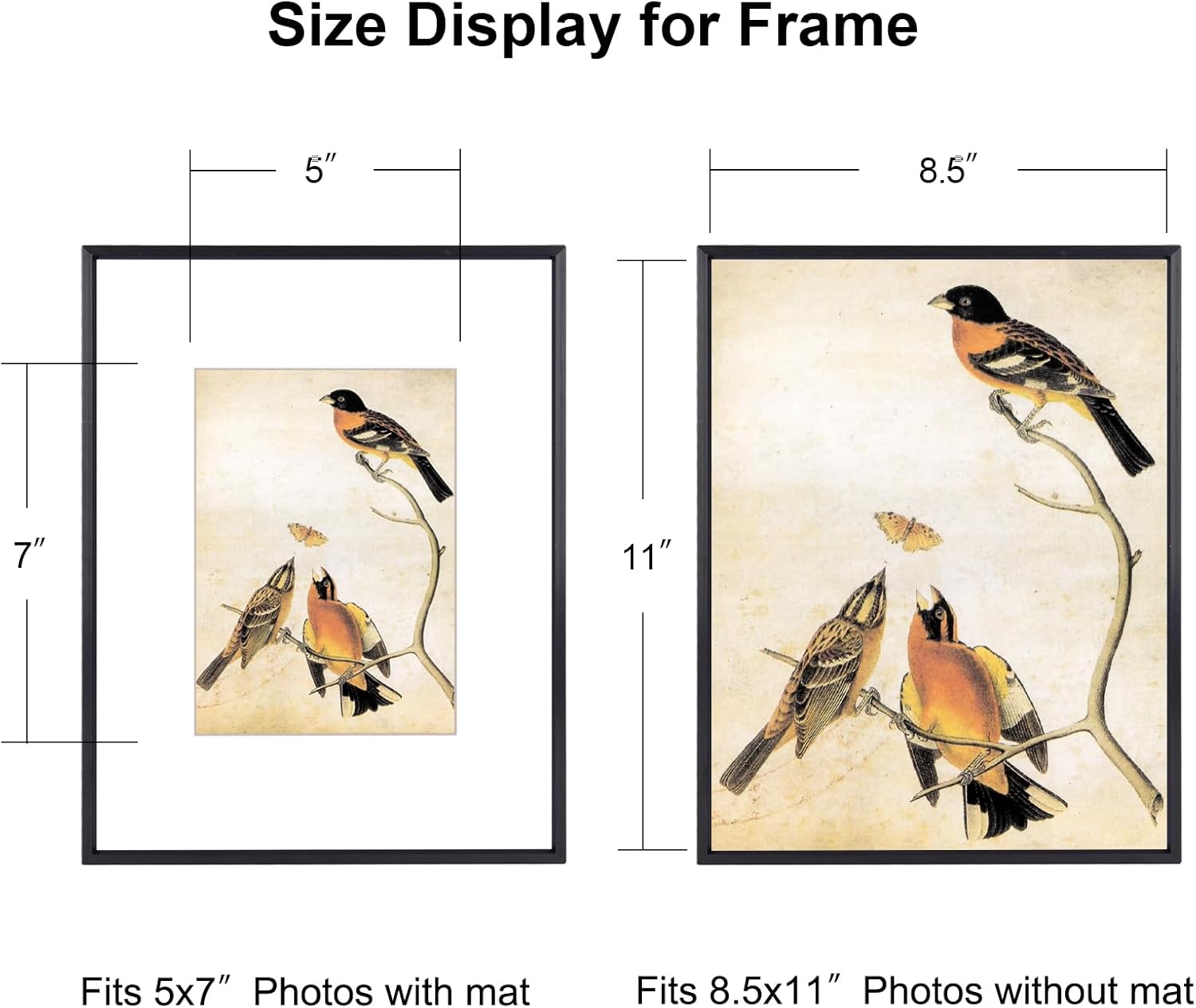 8.5x11 Picture Frame Set of 3, Black Metal Photo Frames with HD Glass, Fits 5x7 with Mat or 8.5x11 without Mat, Wall Hanging and Table Display