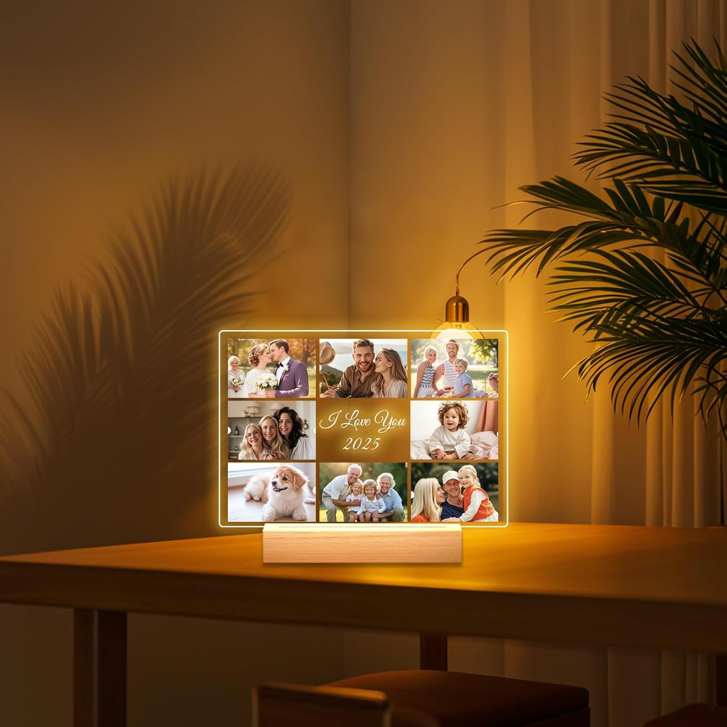 Personalized Picture Frames with Photo, Custom Photo Frame with Night Light, Customized Girlfriend Photo Gifts, Ideal Gift for Couples Anniversary Birthday Mom Dad Him Her