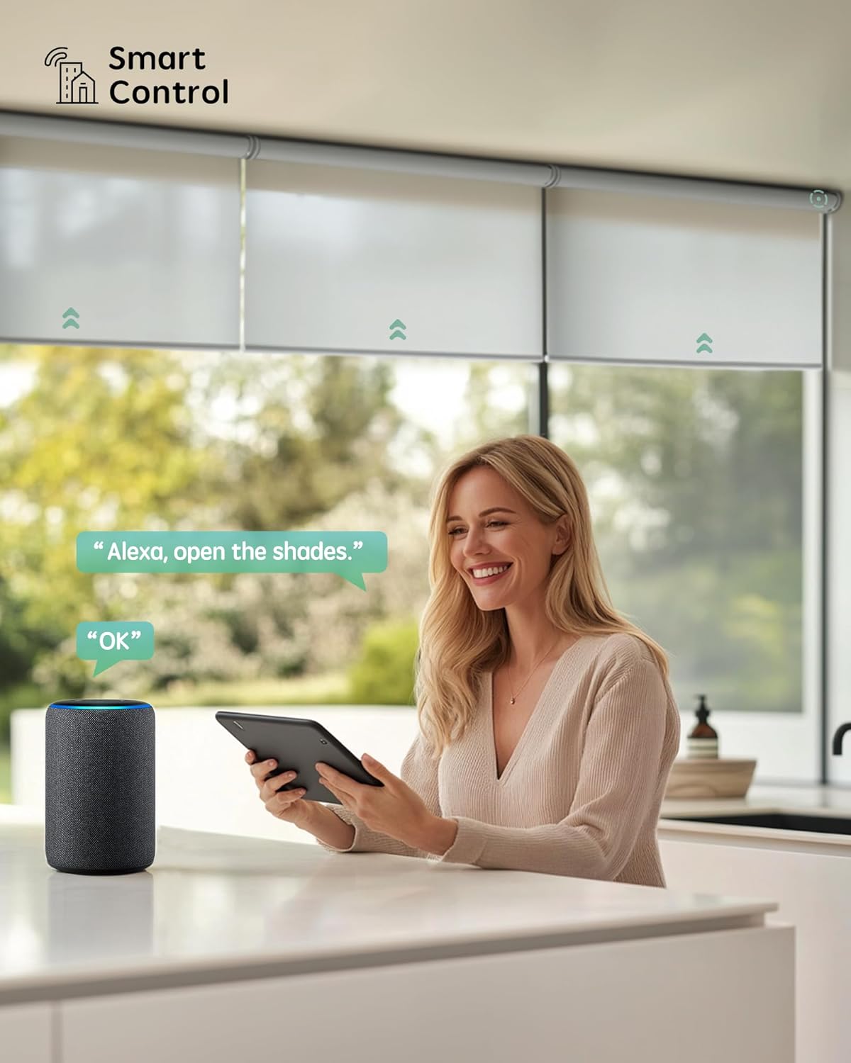 Yoolax Smart Coupled Roller Shades Compatible with Alexa Google, Motorized Blinds with Remote Light Filtering Coupled Roller Shades for X-Large Windows, Custom Size(XL Coupled-Pure White)