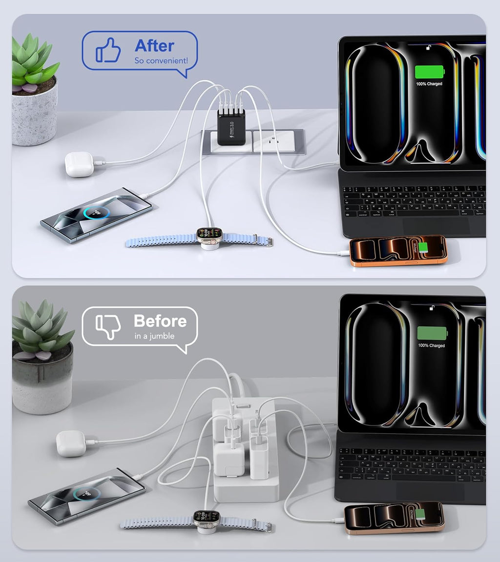 [2-Pack]60W USB C Wall Charger Block, 5-Port C Charger Fast Charging Block PD Power Adapter +QC 3.0 Multiport Type C Box Brick Cube USB A Wall Plug for iPhone 14/15/16/17 Pro Max,Samsung Galaxy(Black)