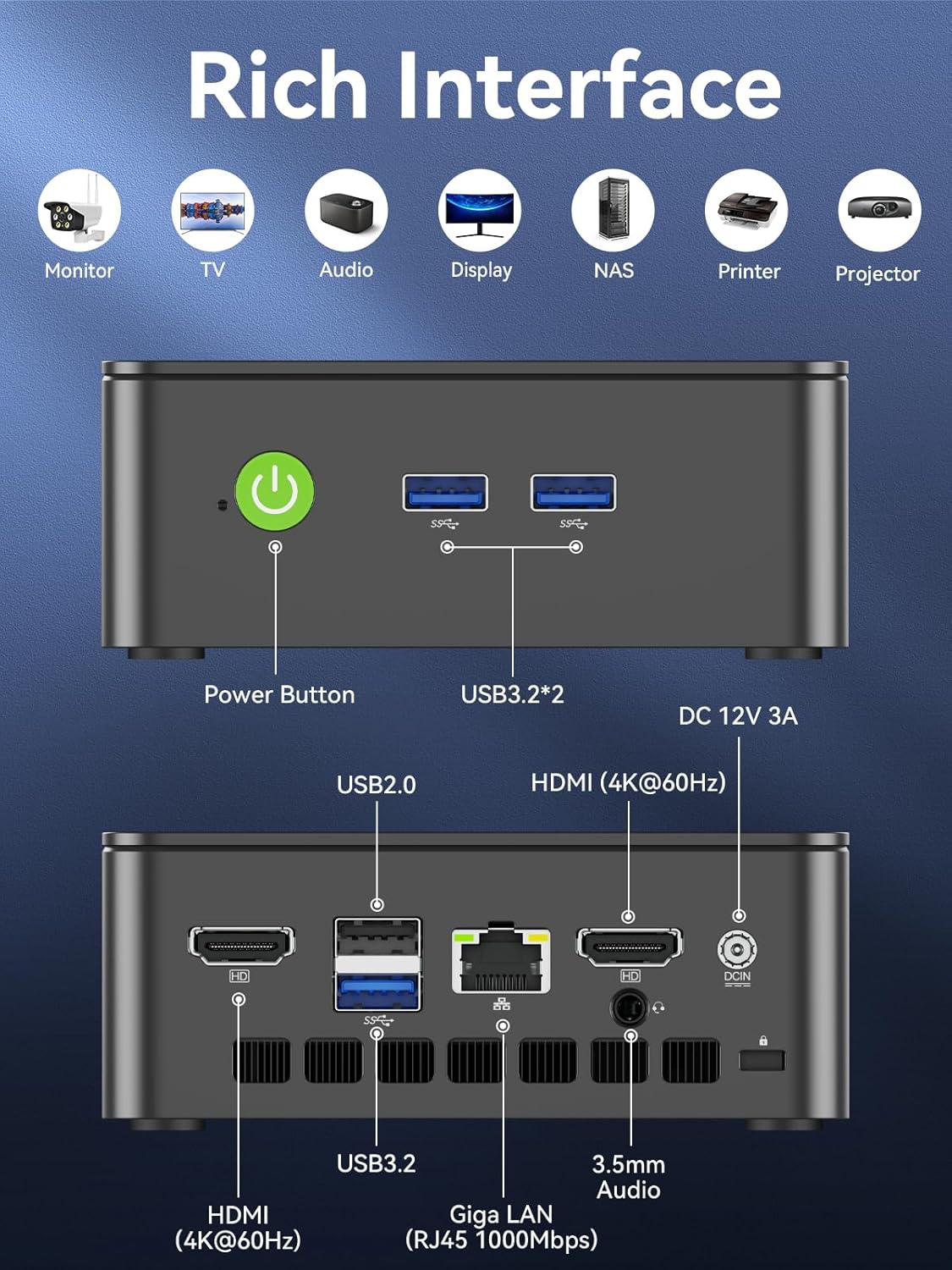 GMKtec Mini PC Computers N95(Turbo 3.4GHz) 16GB DDR4 512GB SSD Desktop Computer 4K Dual HDMI Display/3x USB3.2/WiFi 5 BT5.0/RJ45 Ethernet Nucbox G3S