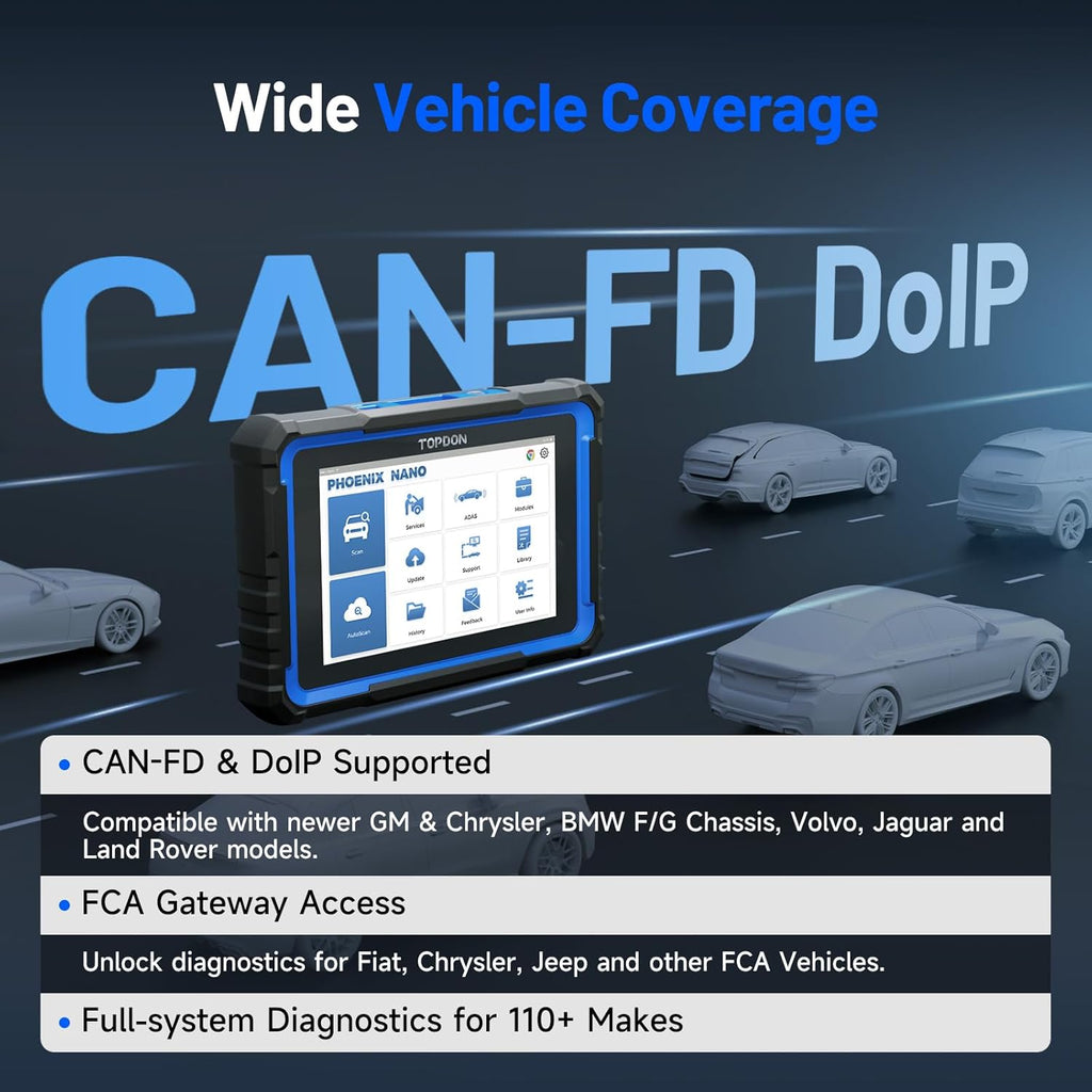 TOPDON Scanner Diagnostic Tool, Phoenix Nano Bidirectional Scan Tool with ECU C0ding, 32+ Services, Support FCA AutoAuth, CAN FD & DoIP, V.A.G Guided, Automotive All Systems Diagnosis for Car