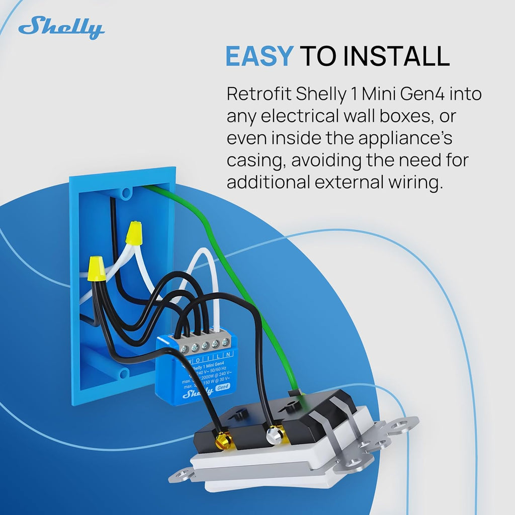 Shelly 1 Mini Gen4 | Wi-Fi, Zigbee & Matter Smart Relay Switch with Dry Contacts, 1-Channel 8A | Home Automation | Alexa, SmartThings, Google Home, Apple HomeKit Compatible | Garage Door Opener