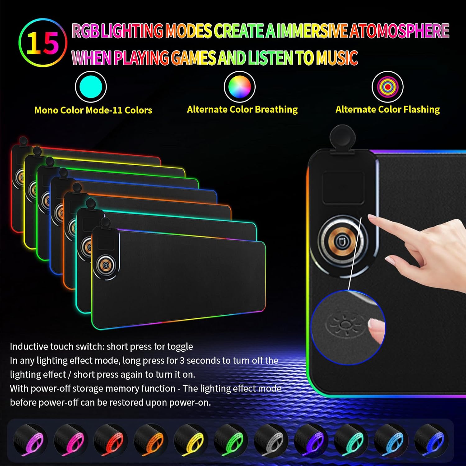15W Fast Wireless Charging Mouse Pad, XXL RGB Gaming Desk Mat (31.5x15.7in) with Power Adapter & USB-C Cable，15 RGB Light Modes Desk Mat, Waterproof Keyboard Pad for PC/MacBook/Laptop (Black)
