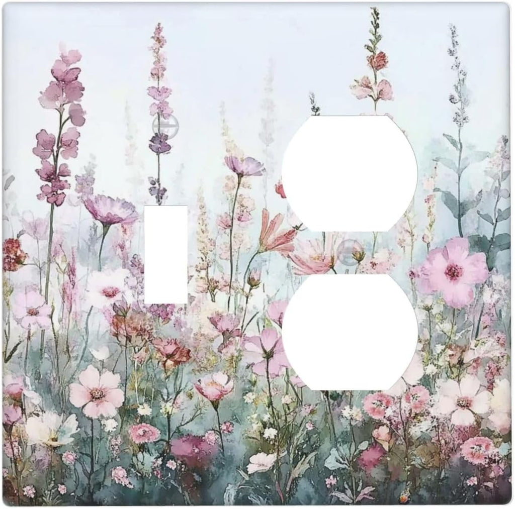 Pink Floral Watercolor Botanical Wildflowers Wallplates 1 Toggle 1 Duplex Switch Plate Electrical Gfci Faceplate Decorative Light Switch Covers For Bed Room Living Room Decor