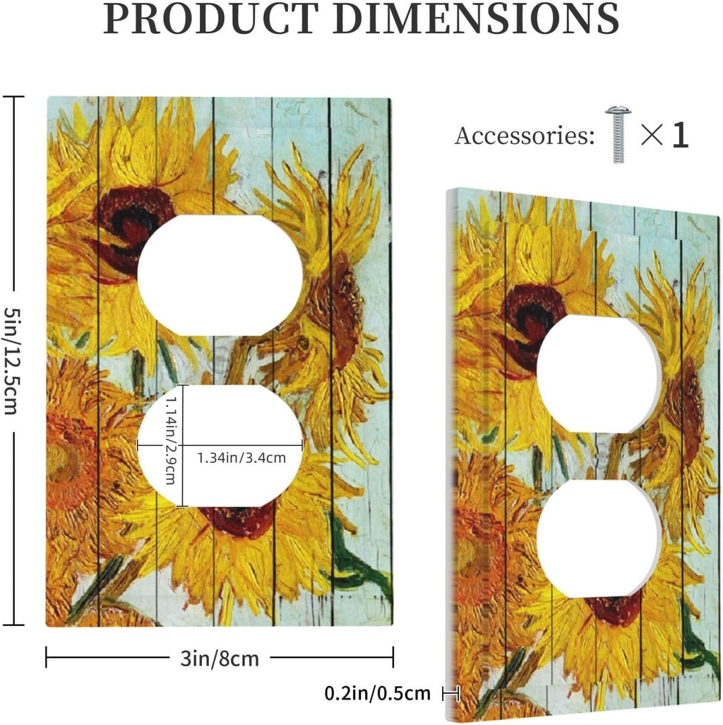 Outlet Covers Sunflowers Oil Paintings Wood Floral 1 Gang Duplex Light Switch Cover Decorative Switch Plates Electrical Receptacle Faceplate Wall Plate For Farmhouse Bed Room Decor