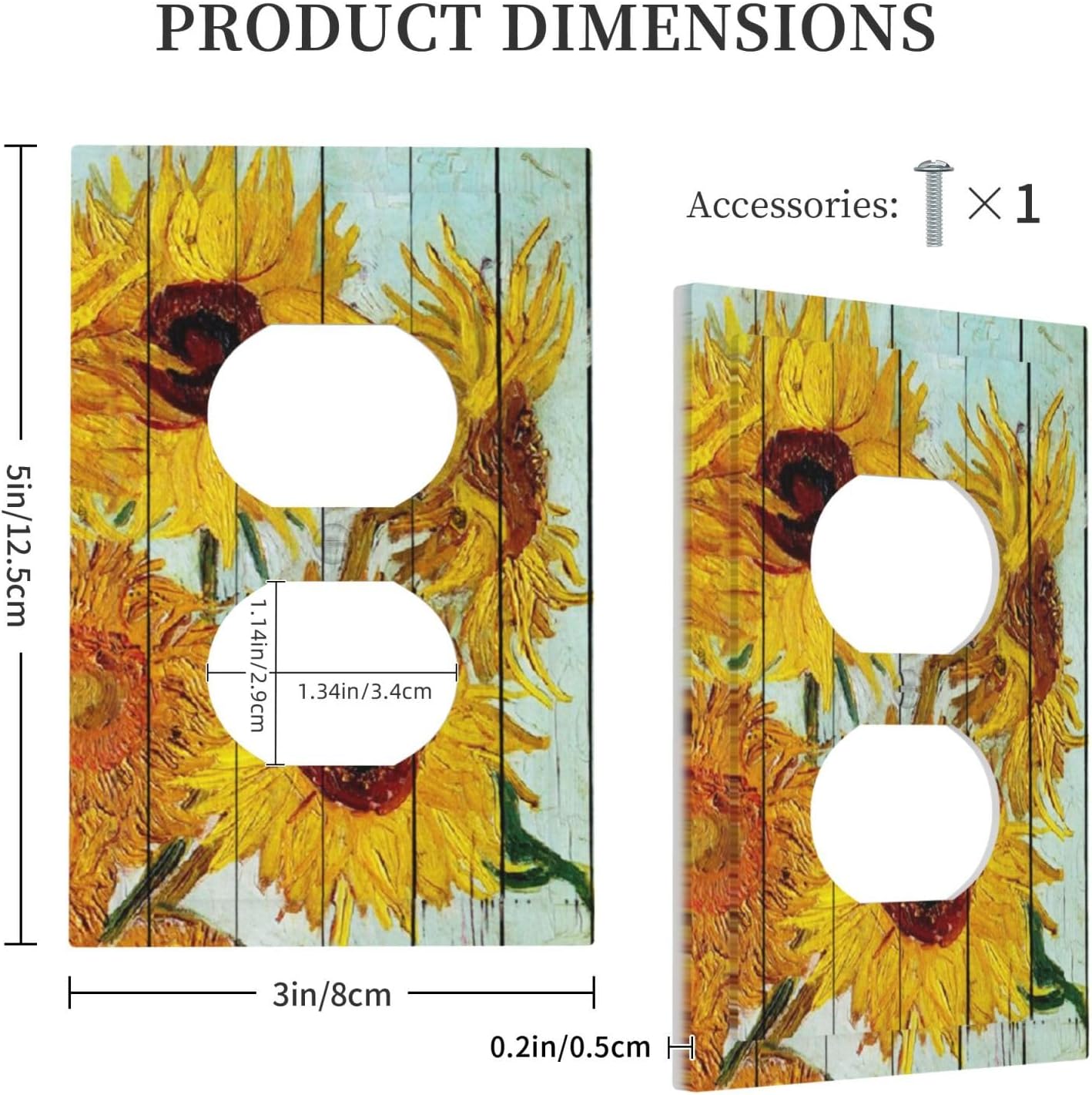Outlet Covers Sunflowers Oil Paintings Wood Floral 1 Gang Duplex Light Switch Cover Decorative Switch Plates Electrical Receptacle Faceplate Wall Plate For Farmhouse Bed Room Decor