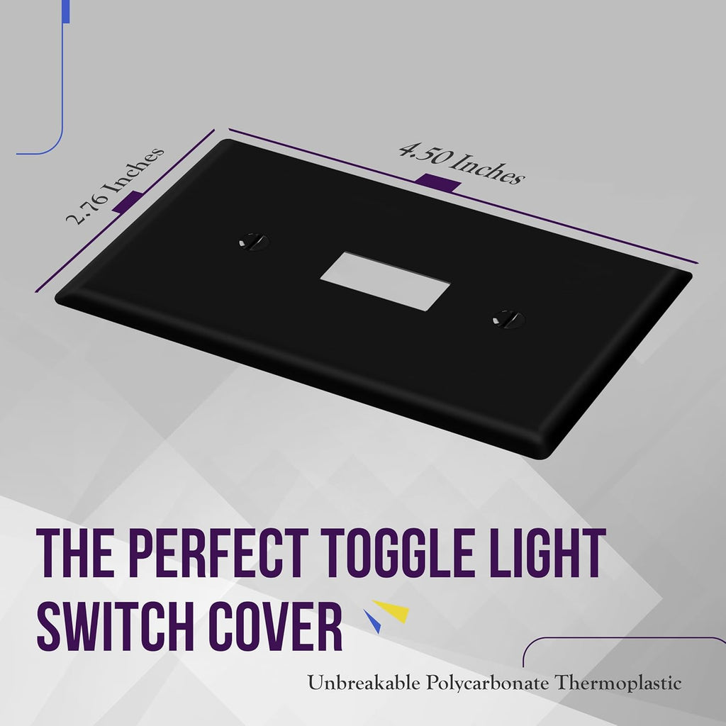 ENERLITES Toggle Light Switch Wall Plate, Gloss Finish, Standard Size 1-Gang 4.50" x 2.76", Unbreakable Polycarbonate Thermoplastic, 8811-BK-20PCS, Black (20 Pack)