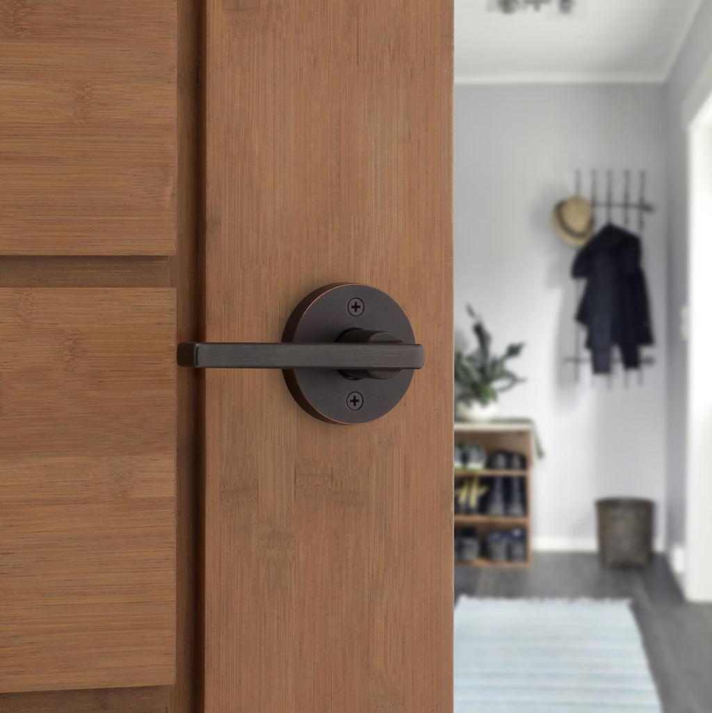 Kwikset Halifax Interior Passage Door Knob, Round Handle for Closet and Hallway Doors, Non-Locking Doorknob in Venetian Bronze, with Microban Protection