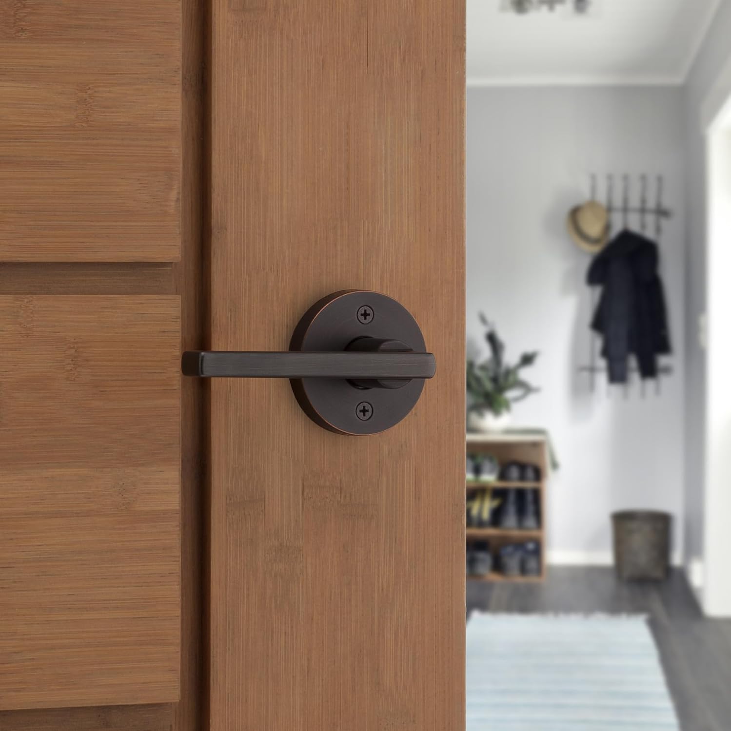Kwikset Halifax Interior Passage Door Knob, Round Handle for Closet and Hallway Doors, Non-Locking Doorknob in Venetian Bronze, with Microban Protection