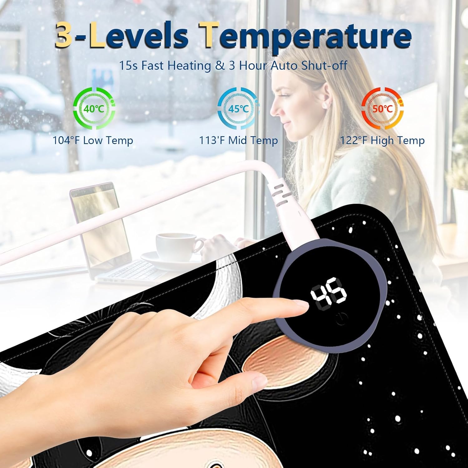 Heated Mouse Pad with 3 Temperature Settings(104°F–122°F),Large 31.5x13 Inch PU Leather Heated Desk Mat,Waterproof Warming Pad for Office,Gaming & Cold Hands Relief,Cute Black White Cow