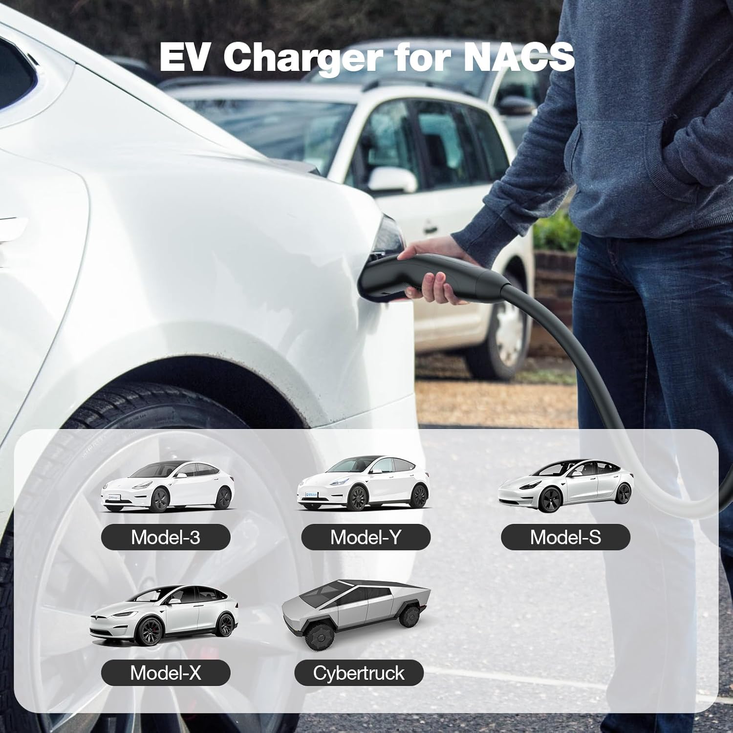 Level 2 EV Charger for Tesla, Portable/Mobile NACS Charger (32Amp, 240V, 7.68kW, NEMA 14-50 Plug), ETL Certified Electric Vehicle Charging Station with 25ft Cable Compatible with Tesla Model X/Y/3/S