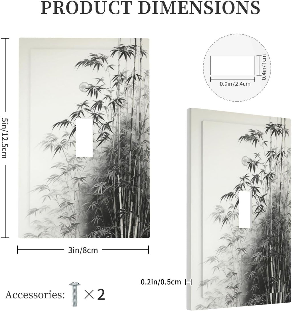 Watercolor Vintage Ink Bamboo Forest Single Toggle Light Switch Cover plate Outlet Cover Decorative Switchplate Wall Plates Electrical Panel Cover for Bathroom Living Room 5 X 3 IN