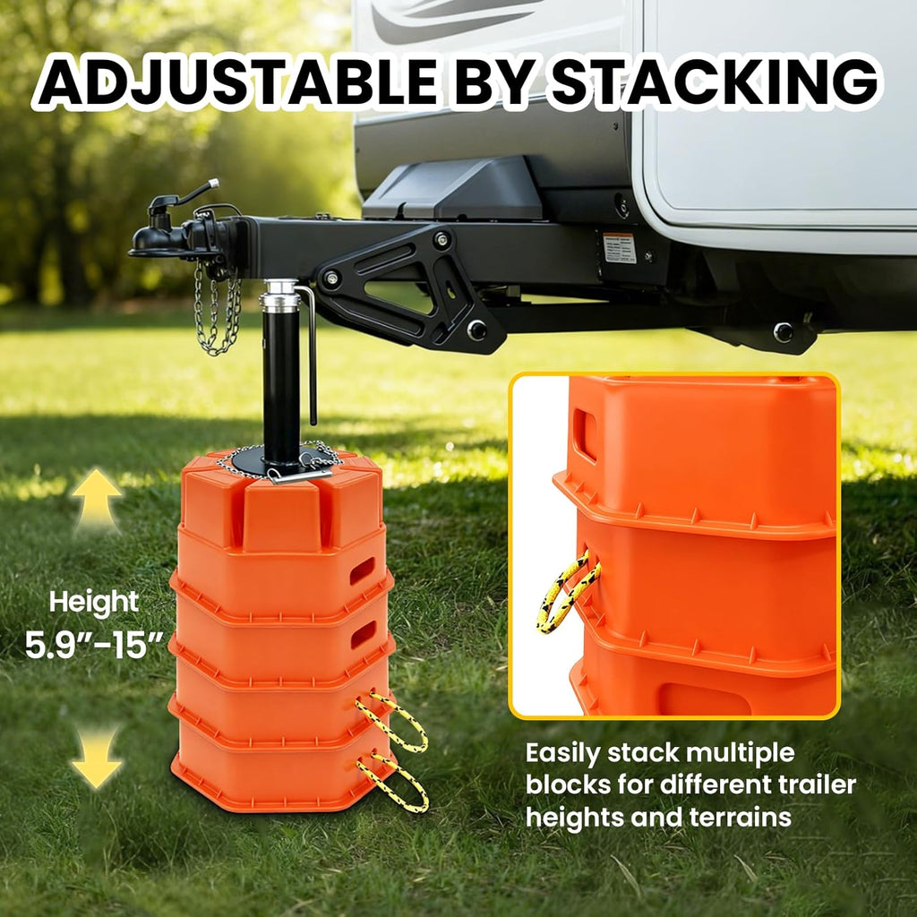 6" H Trailer Jack Block 4 Pack with Bag, 40000 lbs Capacity per Camper RV Stabilizer Blocks for Any Tongue Jack, Post, Foot, Round Square or Scissor Stabilizer, Stackable & Portable, Orange
