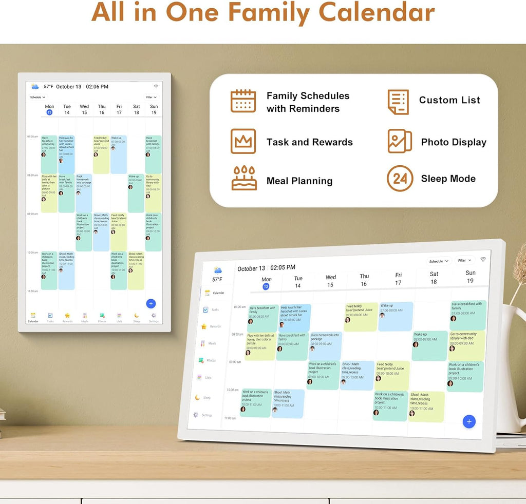 24-inch Digital Calendar for Family-Business-Planner - Touchscreen Interactive Display Smart Electronic Calendar, Auto-Sync Google iCloud Outlook Calendars, Selectable Reminders for Father and Mother