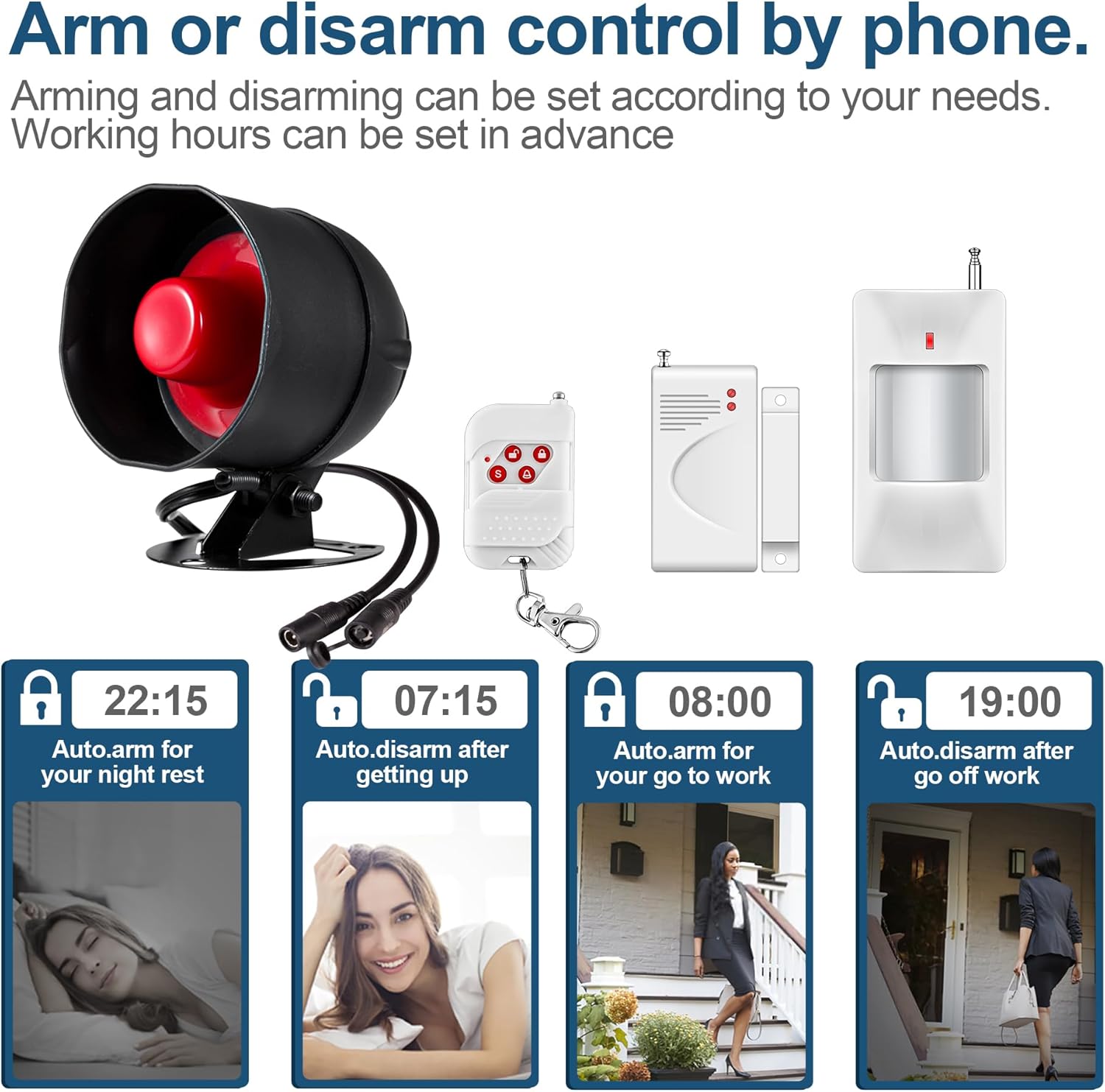 WiFi Alarm Home Security System, Wireless Alarm System with Loud 120dB Motion Sensor Siren, Window Door Alarms Sensor, Remote Control for Shed Garage