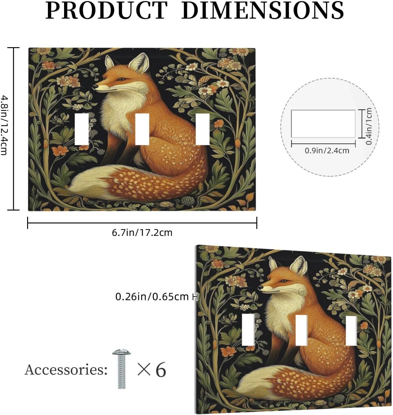 Fox Morris Plants Flowers Vine Colorful Floral Decorative Switch Plates 3 Gang Wall Plate Triple Toggle Light Switch Cover Faceplate Electrical Wall Panels For Bed Room Living Room Decor