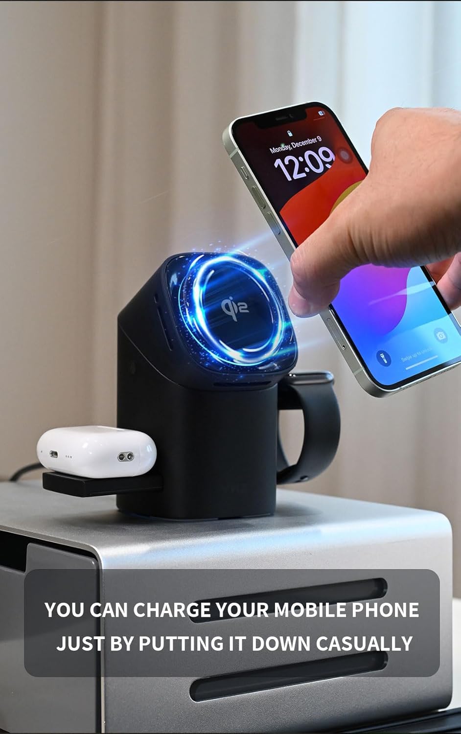 3 in 1 Wireless Charging Station for iPhone 17/16/15/14/13/12 Pro Max, Qi 2 Certified 15W Fast Charging Magnetic Charger Stand for Magsafe Phone, AirPods, Smart Watch (Desert Color)