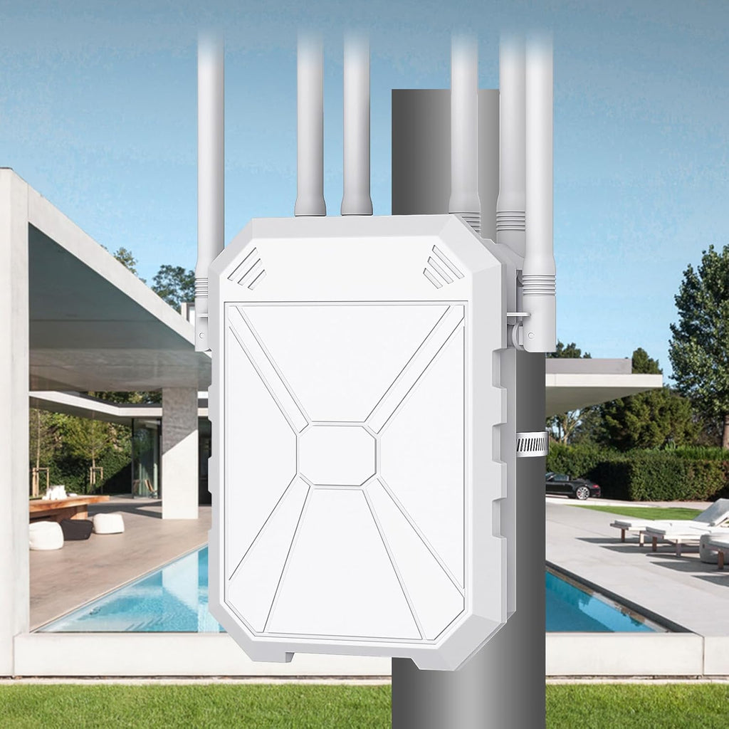 AX3000 Outdoor WiFi Extender, Dual Band 5G+2.4G Outdoor Long Range Extender Signal Booster with POE, Wi-Fi 6 Wireless Access Point, Wireless Outdoor Repeater, Compatible Starlink for Farm Camping RV