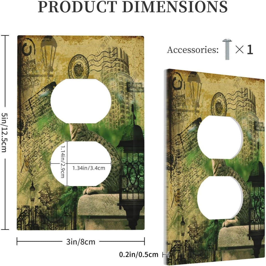 Outlet Covers Vintage Style Cat City Stamp 1 Gang Duplex Light Switch Cover Plate Decorative Switch Plate Covers Electrical Socket Cover for Bedroom Home Decor