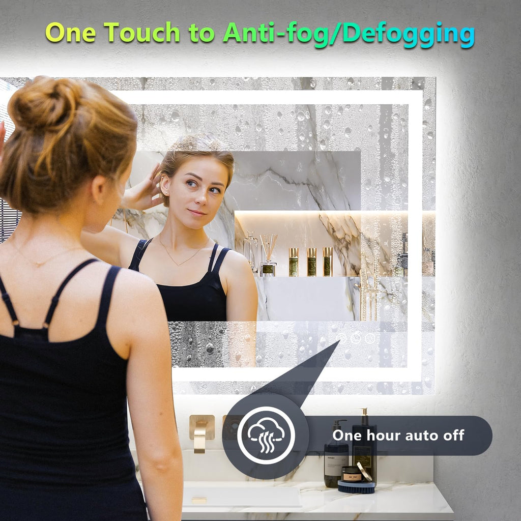 48x32 Inch RGB LED Bathroom Mirror Front Light and RGB Backlit Lighted Vanity Mirror for Bathroom Wall Mounted Dimmable Anti Fog Memory Shatter-Proof IP54 Waterproof Horizontal/Vertical