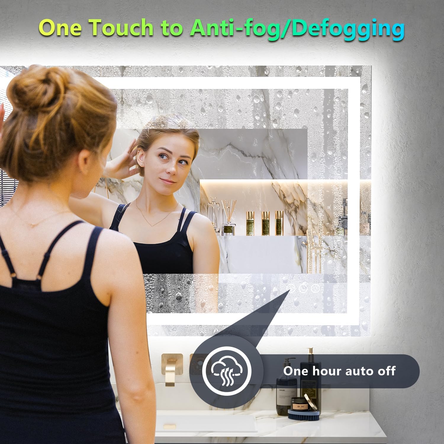 48x32 Inch RGB LED Bathroom Mirror Front Light and RGB Backlit Lighted Vanity Mirror for Bathroom Wall Mounted Dimmable Anti Fog Memory Shatter-Proof IP54 Waterproof Horizontal/Vertical