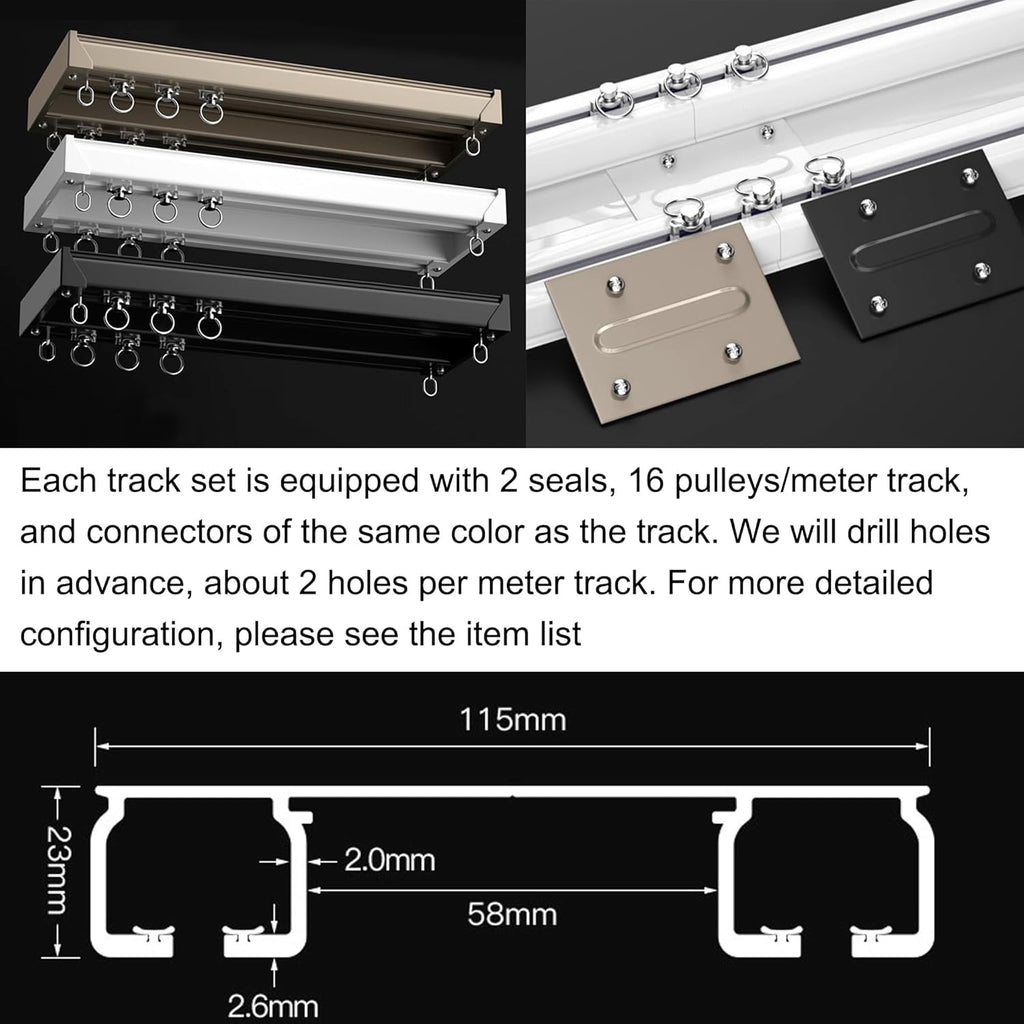 Ceiling Mounted Curtain Track System - Double Rails for Curtains & Drapes - Room Dividers - Sliding Curtain Rail for Window (white, 3m)
