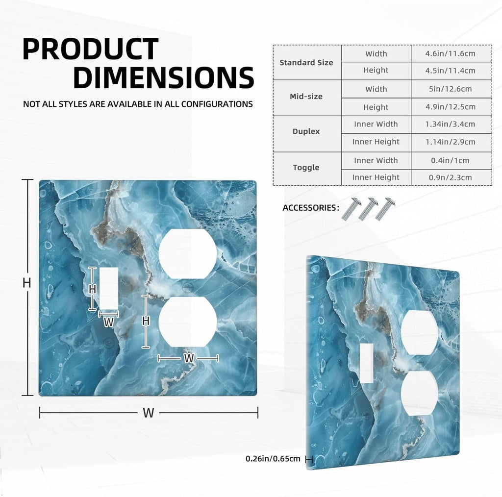 Decorative Outlet Covers Abstract Watercolor Blue Marble Texture 2 Gang Light Switch Cover Plate Single Toggle Duplex Wall Plates for Electrical Outlets Switch Plate Covers for Home Decor