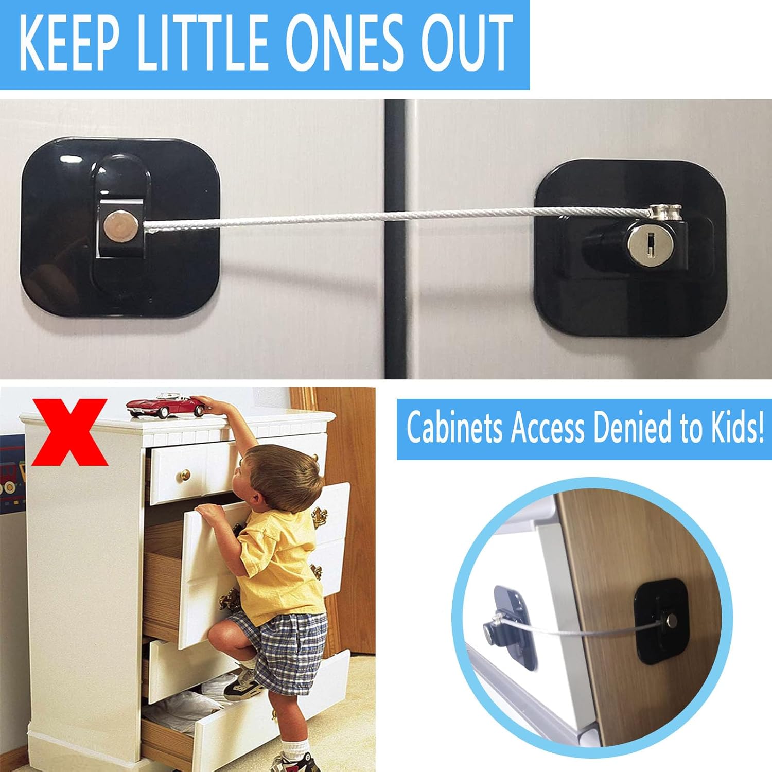 YEYA Upgraded Refrigerator Locks 4 Pack, Baby Proof Cabinet Locks with Keys, Safety Cabinets Door for Toddler