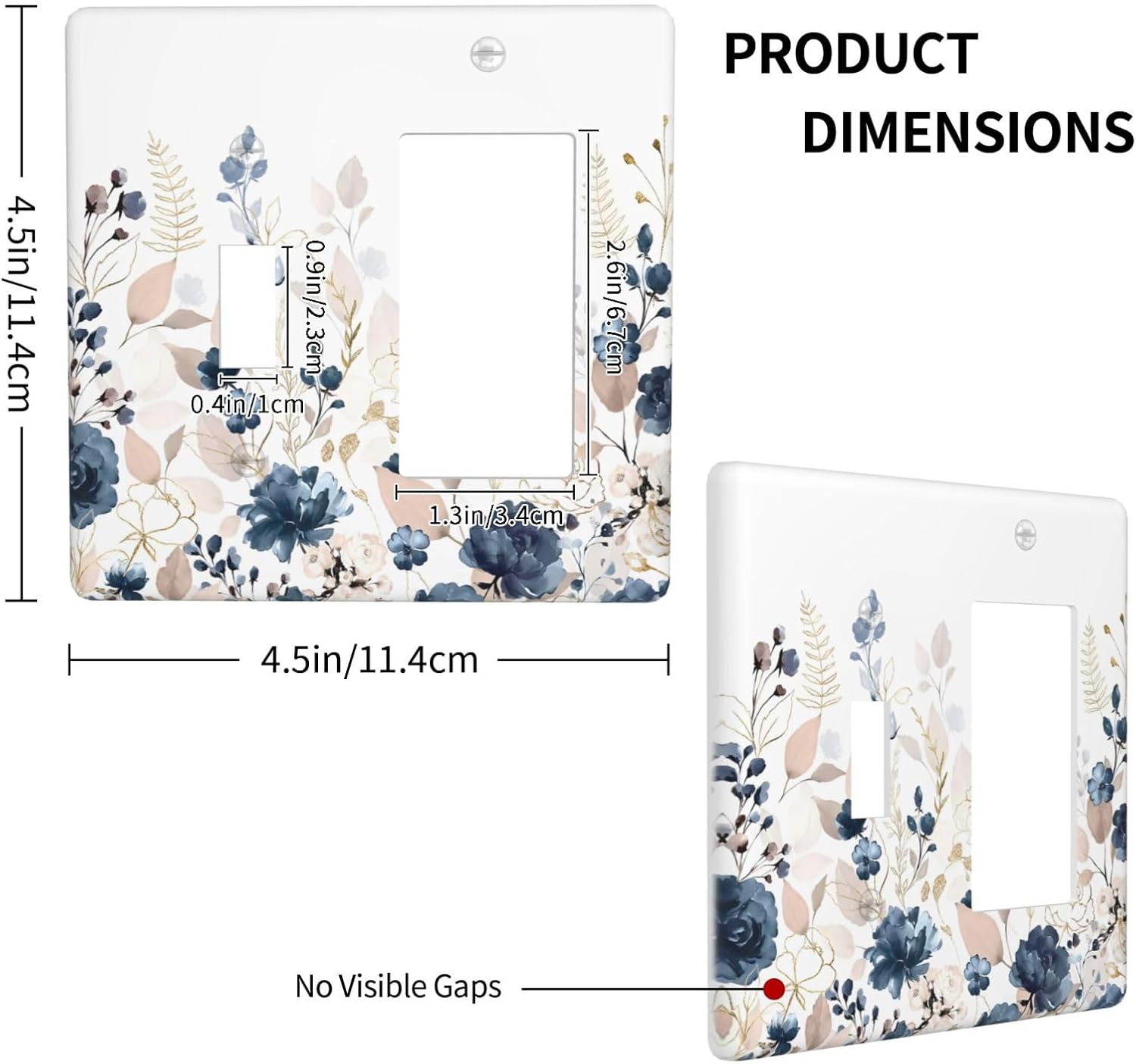 Blue Flora Boho Vintage Flower Golden Leaves Outlet Covers 1 Toggle 1 Rocker Combination Decorative Wall Plate Electrical Switch Plates Light Switch Cover Plate for Bedroom Living Room Decor