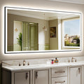 84x40 Inch LED Bathroom Mirror with Lights (Front Lit and Backlit) Black Framed Lighted Vanity Mirror for Bathroom Wall Dimmable Anti-Fog Memory Tempered Glass Horizontal/Vertical