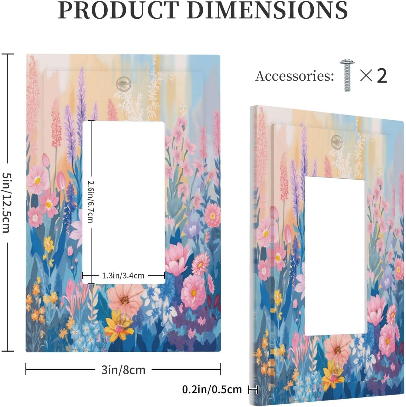 Decorative Outlet Covers Colorful Watercolor Flowers Wildflower Plants 1 Gang Single Rocker Light Switch Cover Plate GFCI Wall Plates Electrical Switch Plate Cover for Bathroom Home Decor