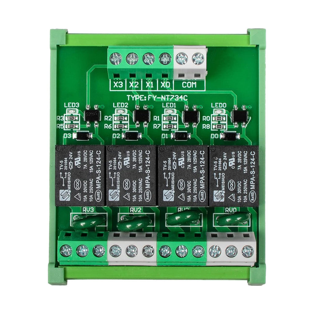 Relay Board, Relay Module 4 Channel 1 SPDT DIN Rail Mount 24V DC/AC, Interface Board(FY-T734C-D24)