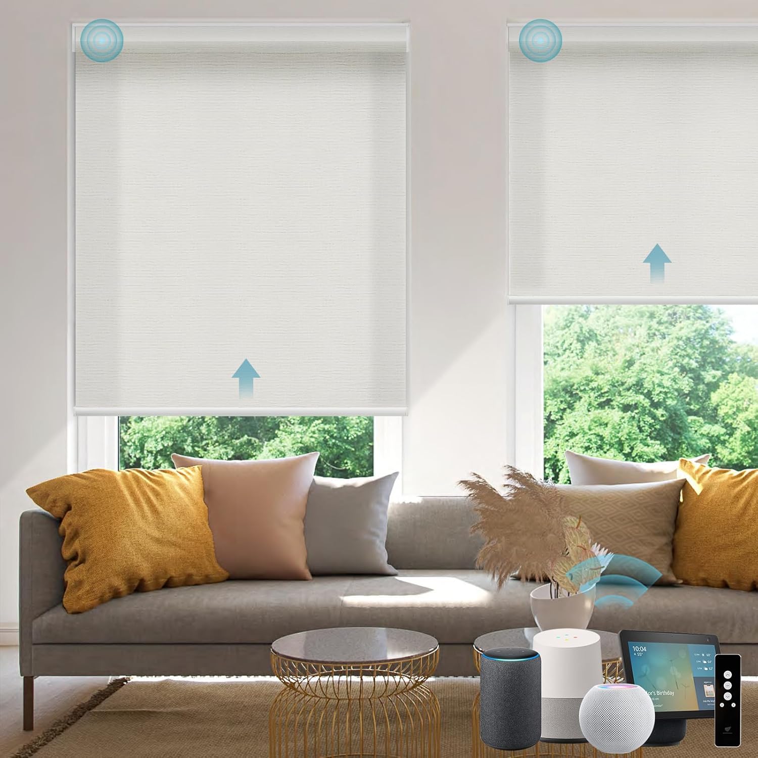 SmartWings Motorized Smart Roller Shades in Light Filtering, Electric Blinds with Remote for Windows Compatible with Alexa/Google Home/Homekit, Customized, Safari Translucent Ivory