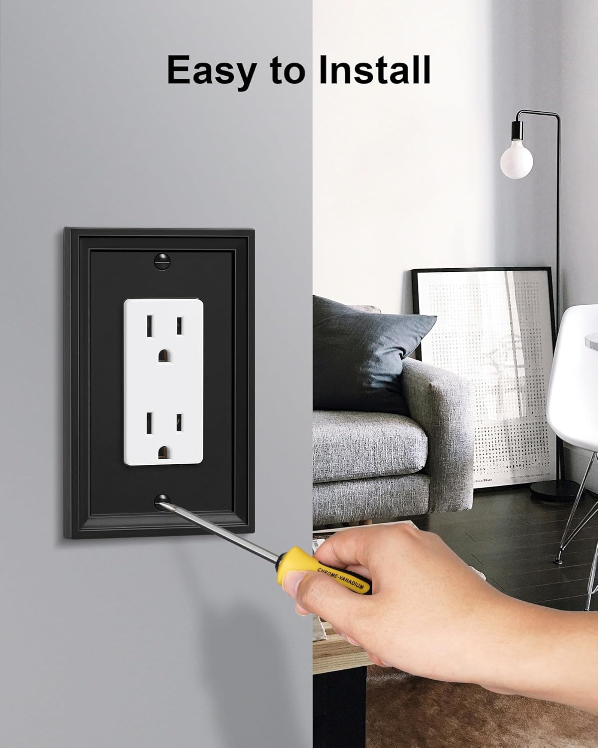 6-Pack Decorator Outlet Cover Plate, Black Decorative Switch Plates and Outlet Covers, Natural Bamboo Fiber Wall Plates for Electrical Outlets, Receptacle, GFCI Outlet, Dimmer Switch