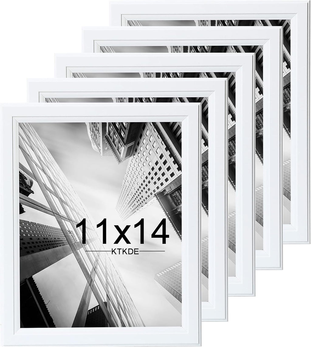 KTKDE 11x14 Picture Frame Set of 5, Wooden frames White, Vertical & Horizontal Wall Hanging for Wall Display,Studio Gallery Photo Frame for Photos, Posters & Art Prints