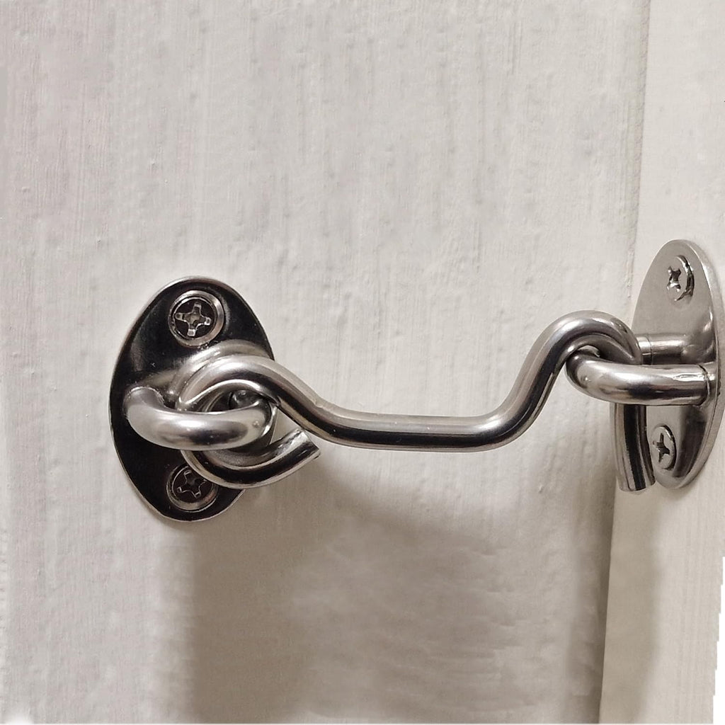 4 Pack Barn Door Latch Door Lock Hardware, Sliding Door Lock Eye Hook Latch with Screws, Rust-Resistant Metal Gate Latch, Privacy Hooks Latch for Inside Door