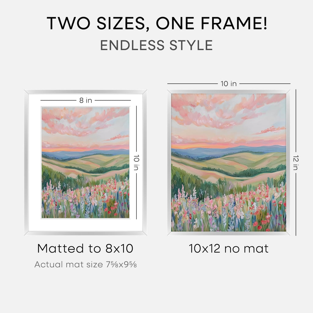 Homeforia 10x12 Picture Frame Silver, High End Metal 10x12 Frames with Mat 8x10, 10 x 12 Silver Poster Frame Matted to 8 x 10 inch Photo, 10by12 Thin Hanging Frames, Tempered Glass, Wall Kit, Set of 1
