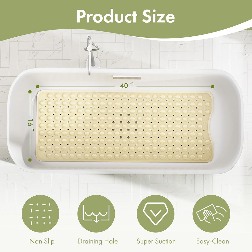 AmazerBath Shower Mat Non Slip 40 x 16 Inches, Shower Stall Mats with Suction Cups and Drain Holes, Non Slip Bath Mat for Tub for Elderly & Kids, Beige
