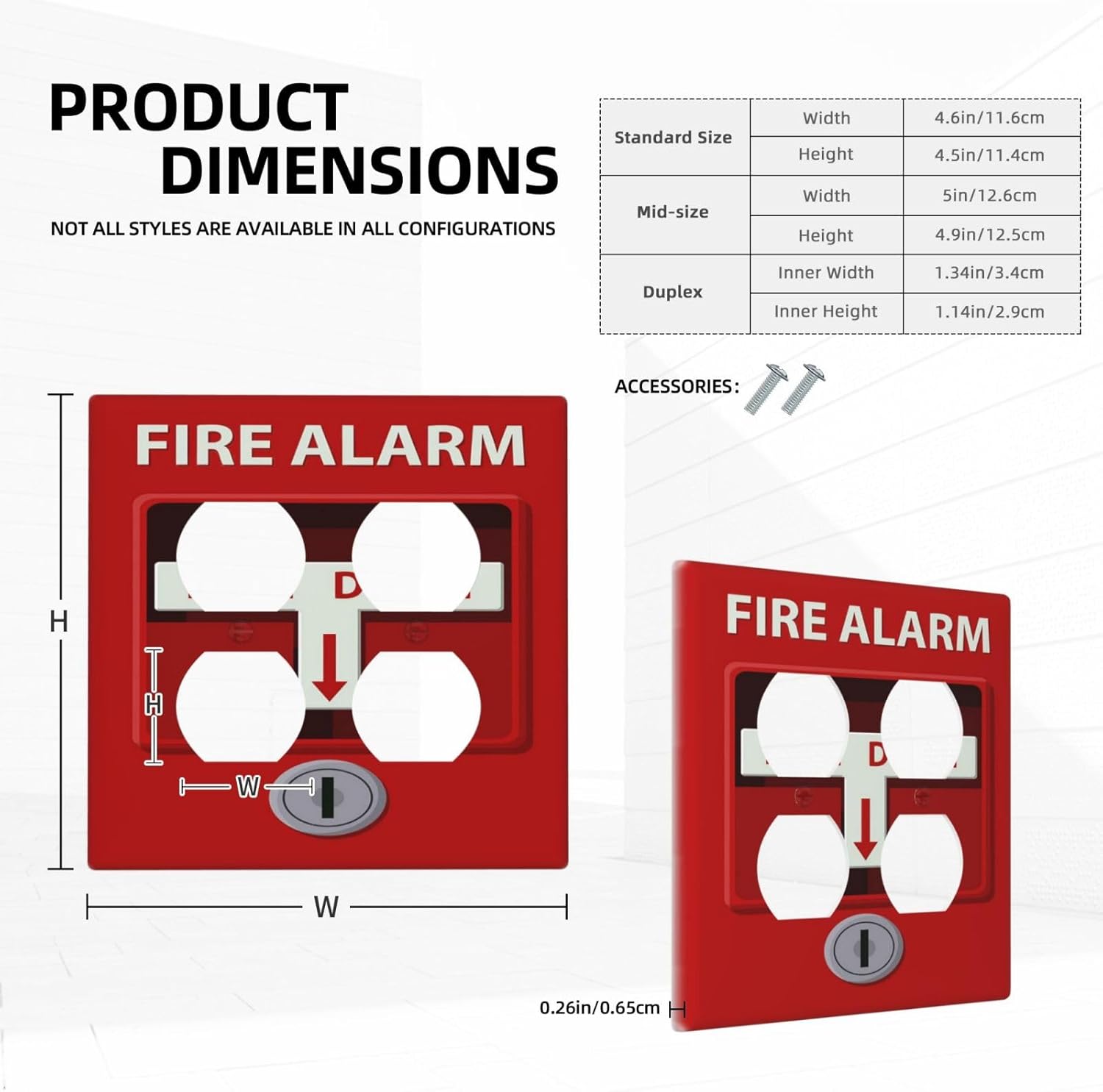 Decorative Outlet Covers Artistic Red Fire Alarm Motifs 2 Gang Wall Plate Cover Double Duplex Receptacle Two Switch Light Switch Cover Plate Jumbo Dual Faceplate for Home Decor