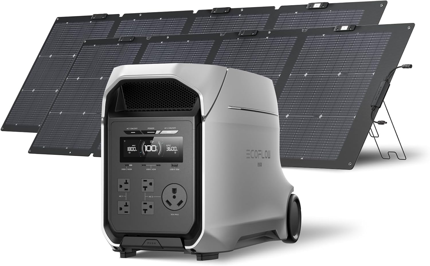 EF ECOFLOW DELTA 3 Ultra Plus Portable Power Station with 2X220W Solar Panel, 3072Wh LiFePO4 Battery, 3600W (7200W Surge) Output, Expandable to 11kWh, Reliable Home Battery Backup & Camping