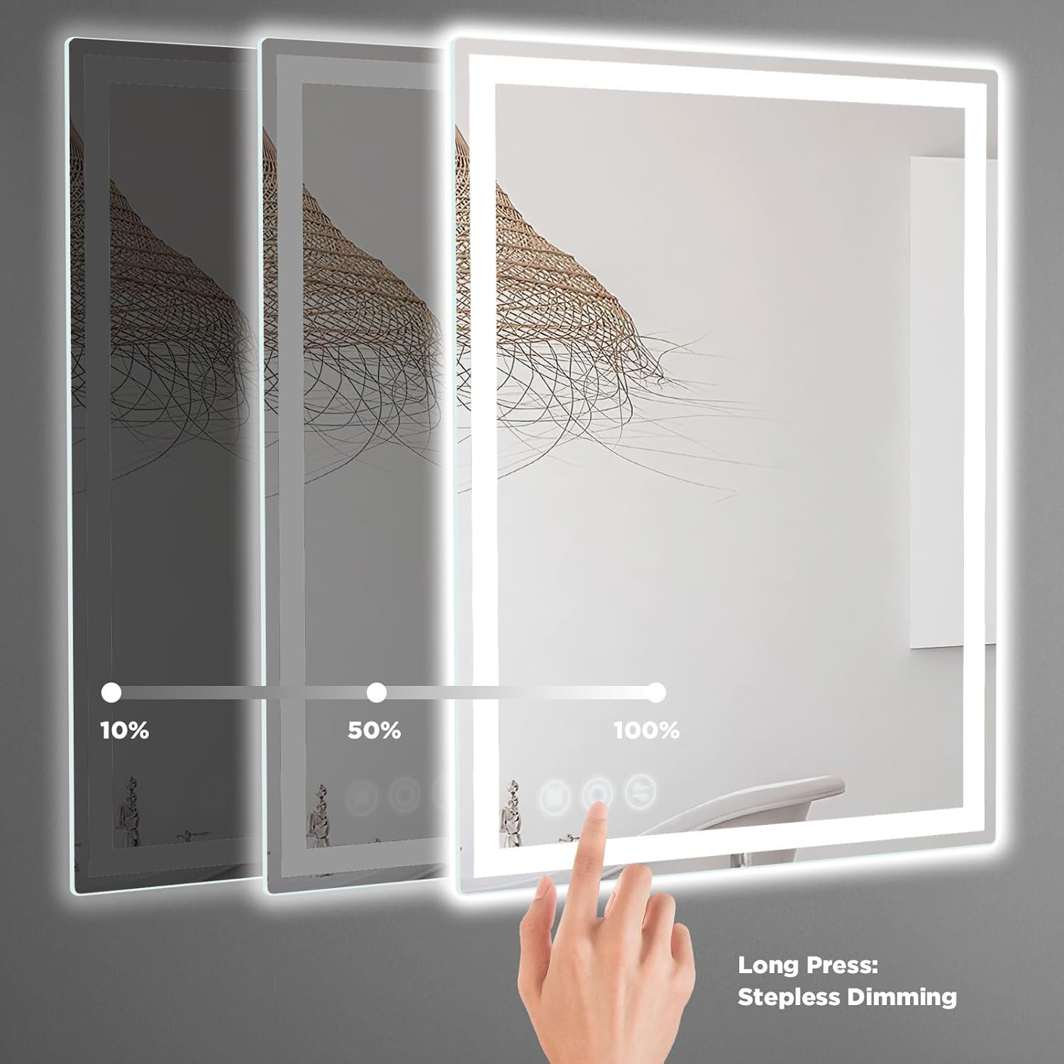 LED Bathroom Mirror 24"x 40" with Frontlit and Backlit, Anti-Fog, Stepless 3 Colors Temperature & Dimmable, Memory Tempered Glass