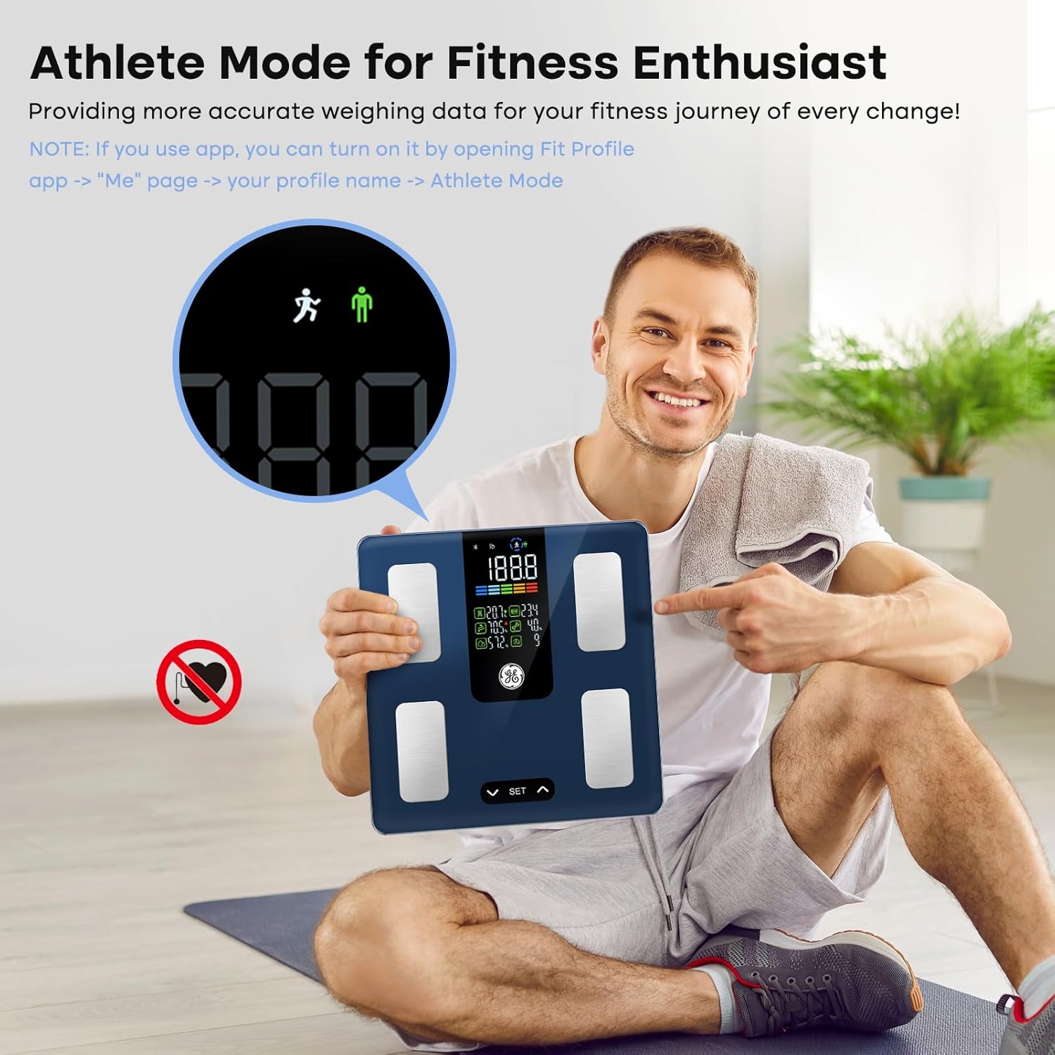 GE Smart Scale for Body Weight, BMI, Body Fat, Muscle Mass, Digital Bathroom Scales 500lbs for Bluetooth Weight Monitor 11.8" Large Platform Weighing Machine Health Analyzer Dark Blue-Button Function