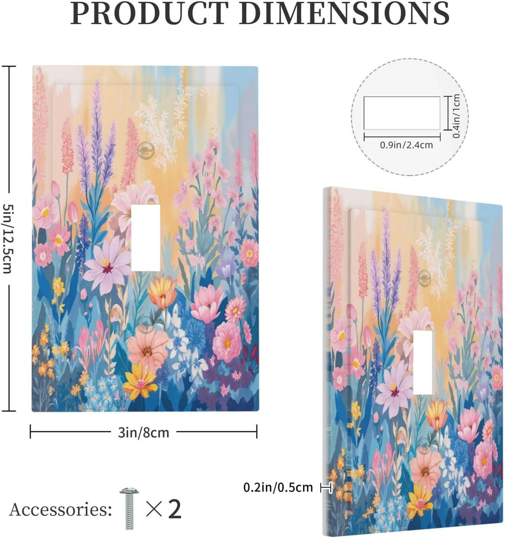 Decorative Light Switch Cover Plate Colorful Watercolor Flowers Wildflower Plants 1 Gang Single Toggle Wall Plate Electrical Outlet Covers Decorate Switch Plate Cover for Bathroom Home Decor