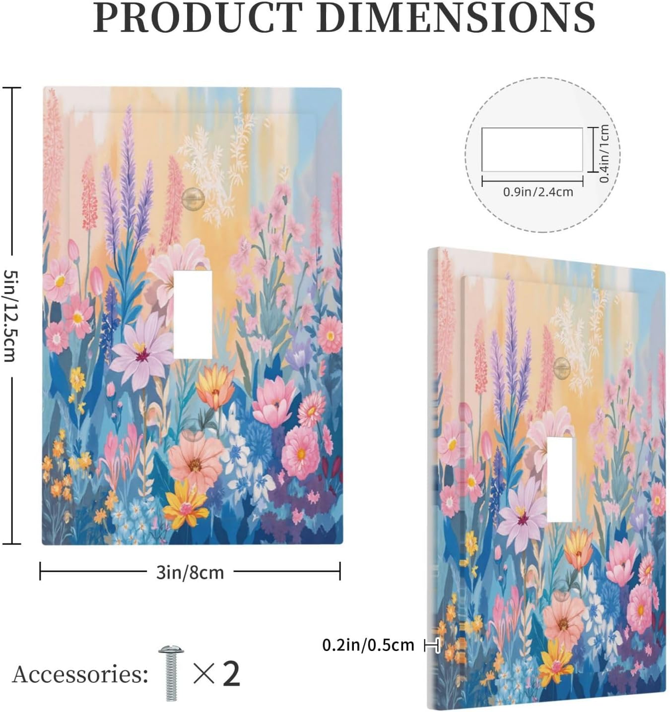 Decorative Light Switch Cover Plate Colorful Watercolor Flowers Wildflower Plants 1 Gang Single Toggle Wall Plate Electrical Outlet Covers Decorate Switch Plate Cover for Bathroom Home Decor