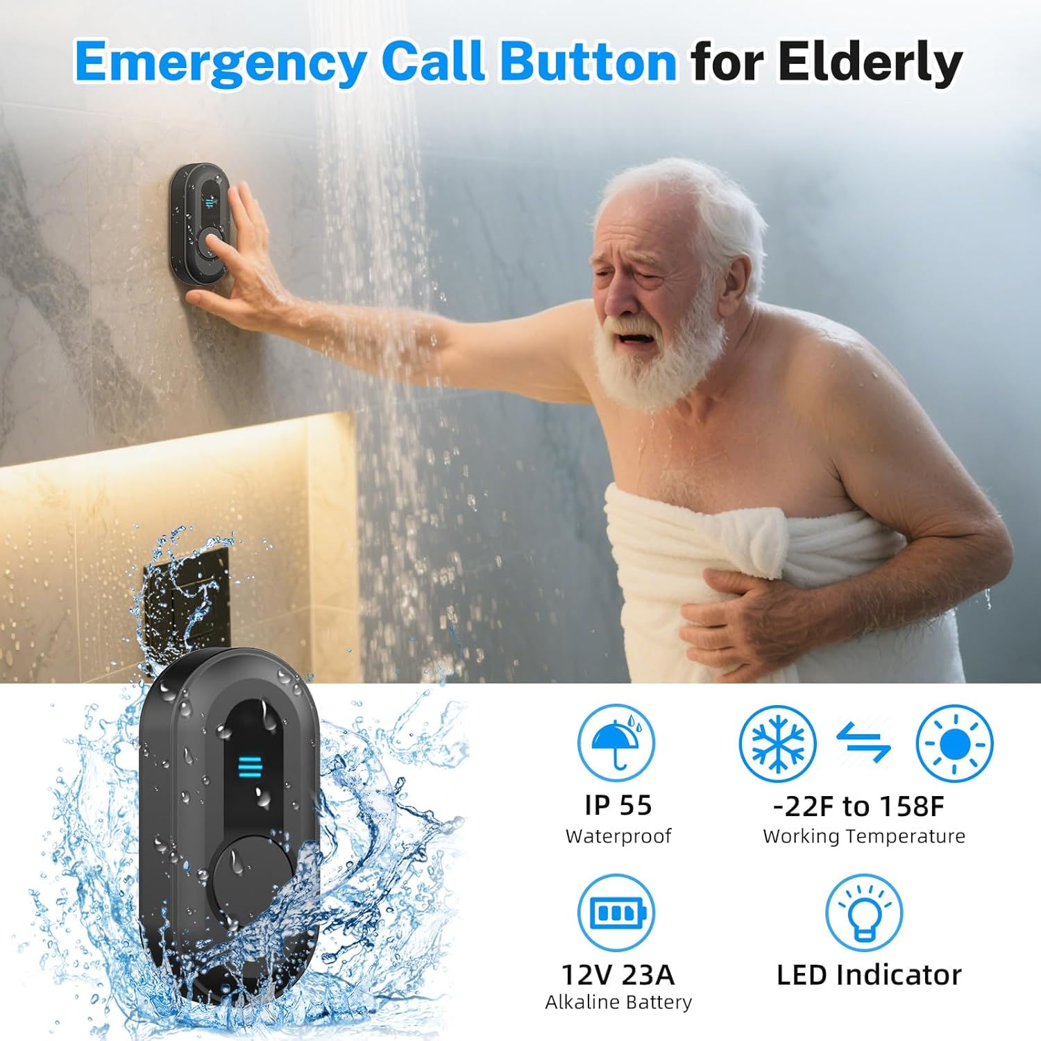 Wireless Caregiver Pager - 500ft Range Nurse Call System with LED Display, 15 Waterproof Call Buttons & 1 Receiver for Elderly, Patients, Disabled at Home, Hospital, Clinic