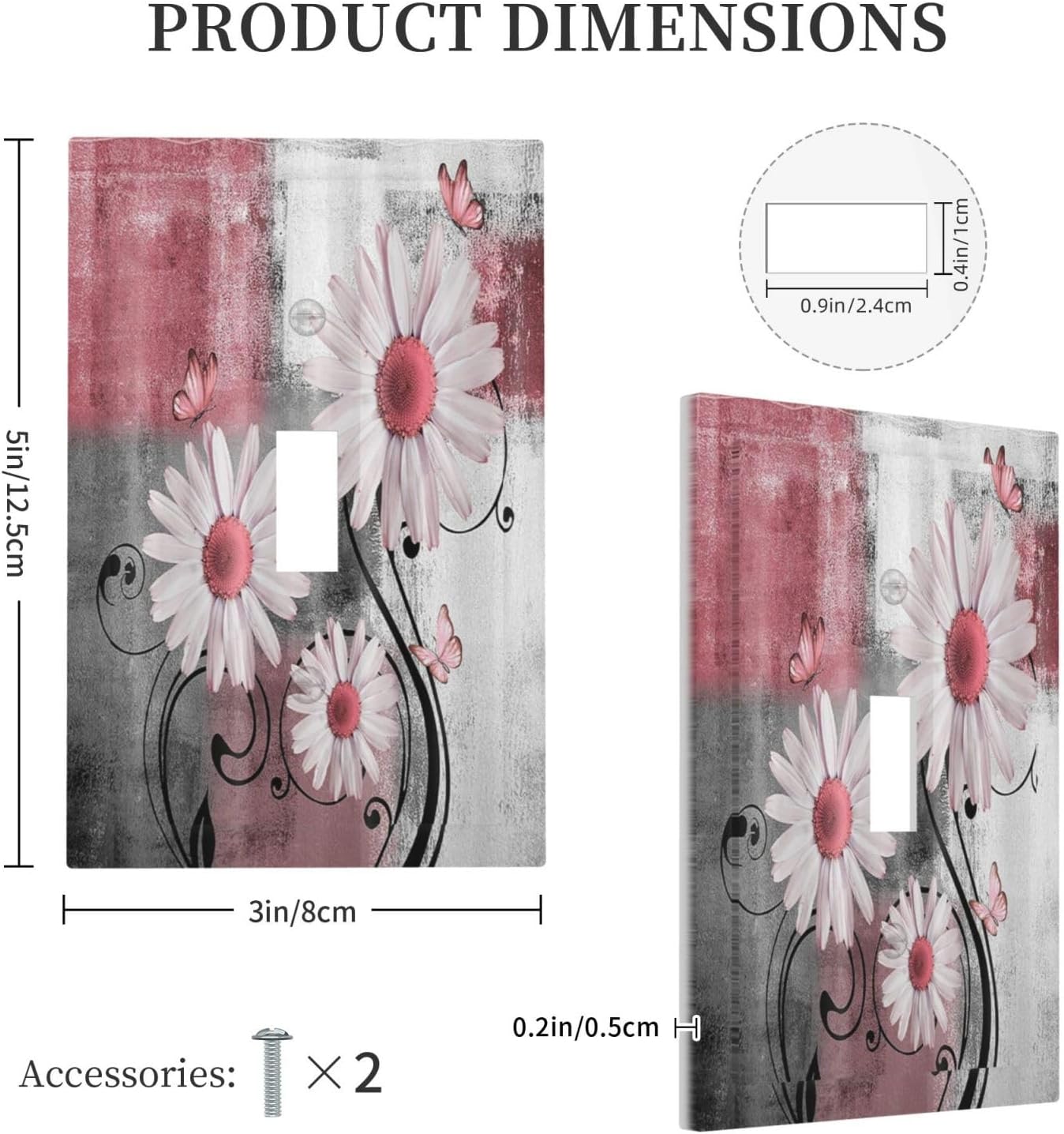 Decorative Light Switch Cover Pink Floral Rustic Daisy Flower And Butterfly 1 Gang Single Toggle Decorator Outlet Wall Plate Device Electrical Faceplate Switchplates for Farmhouse Cabin Decor