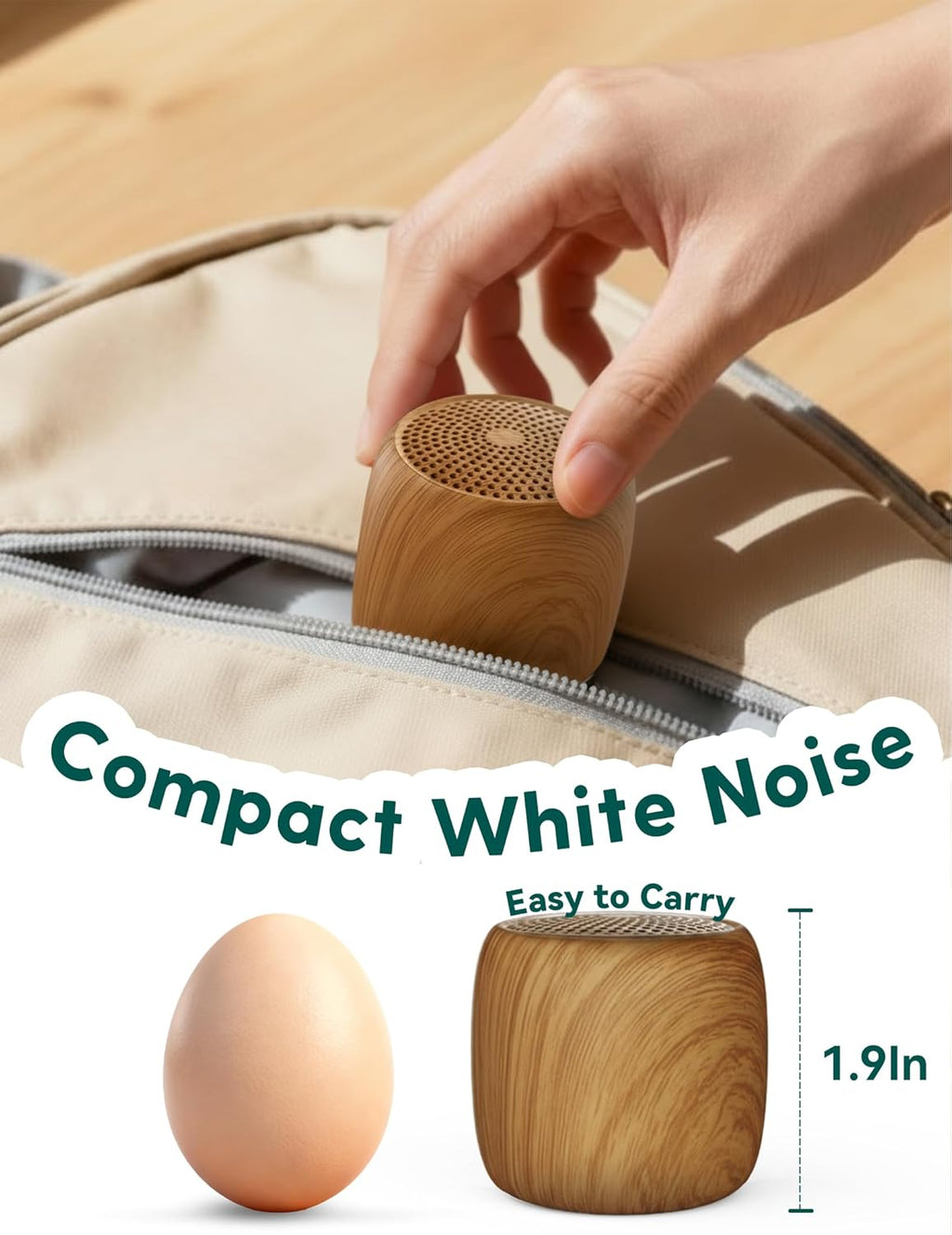 Babelio White Noise Sound Machine (Pocket Mini Pro) | 1000mAh Large Battery, 25 Non-looping Sounds for Adults, Kids & Babies, Timer, Memory Function, Pocket-Sized & Travel Essentials, Wood Grain