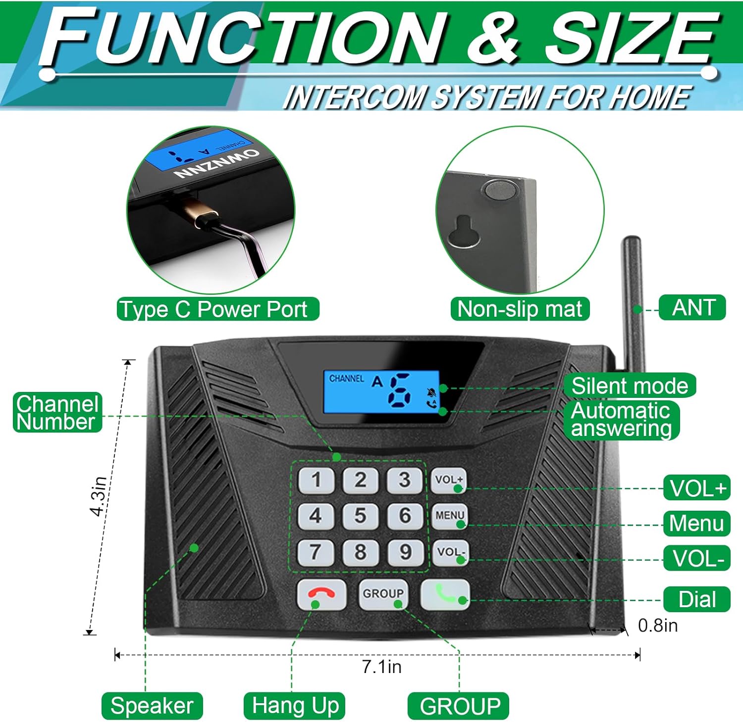 Intercoms Wireless for Home Upgraded, 5300ft Full Duplex Intercom Hands-Free, 2-Way Real-Time Intercom System with Group Call & Auto Answer for House/Office (2 Pack, Black)